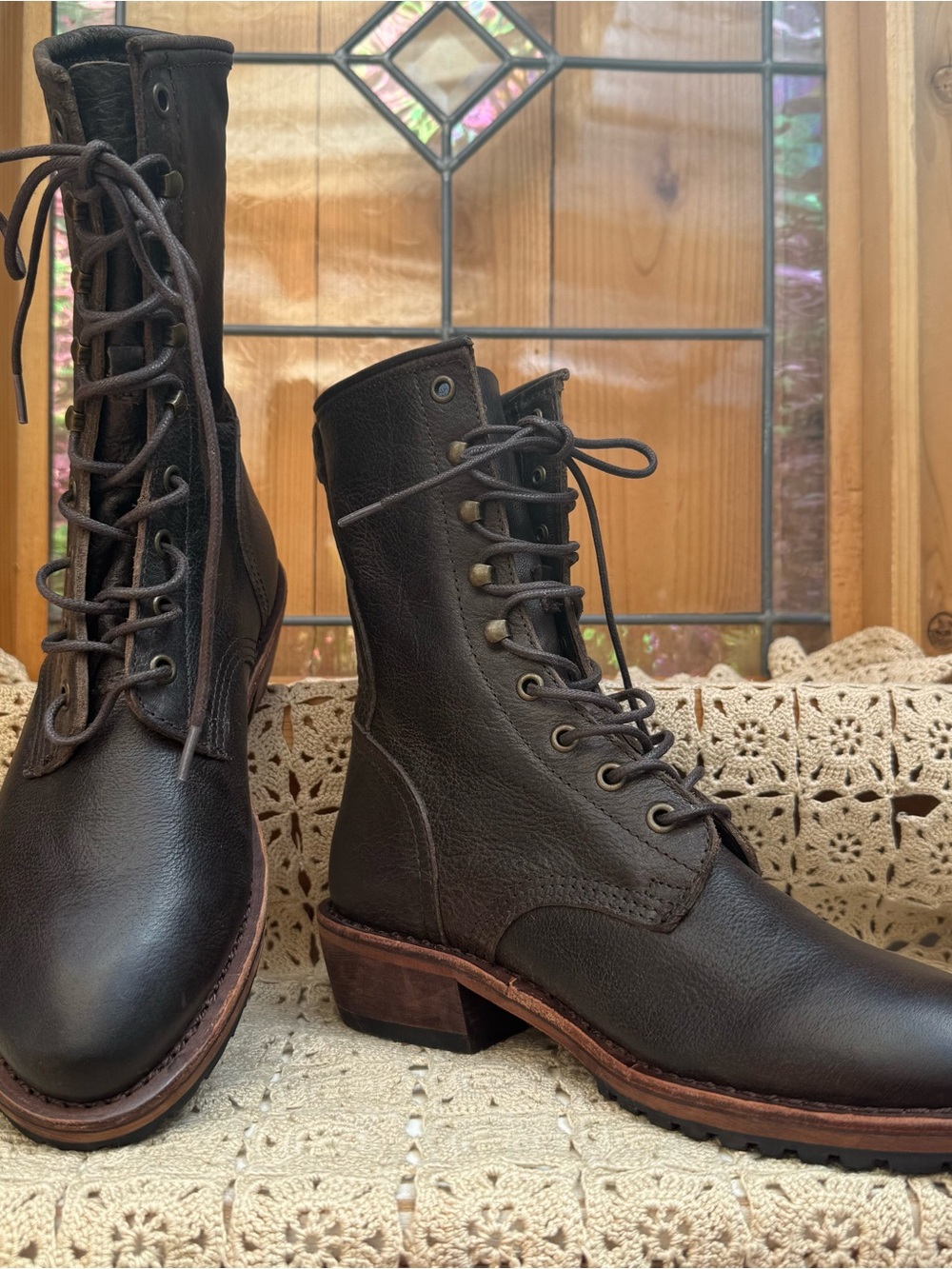 Gee’WaWa Brown Leather Lace Up Goodyear Welt Boots NWOB Size 9 (Fits Smaller)